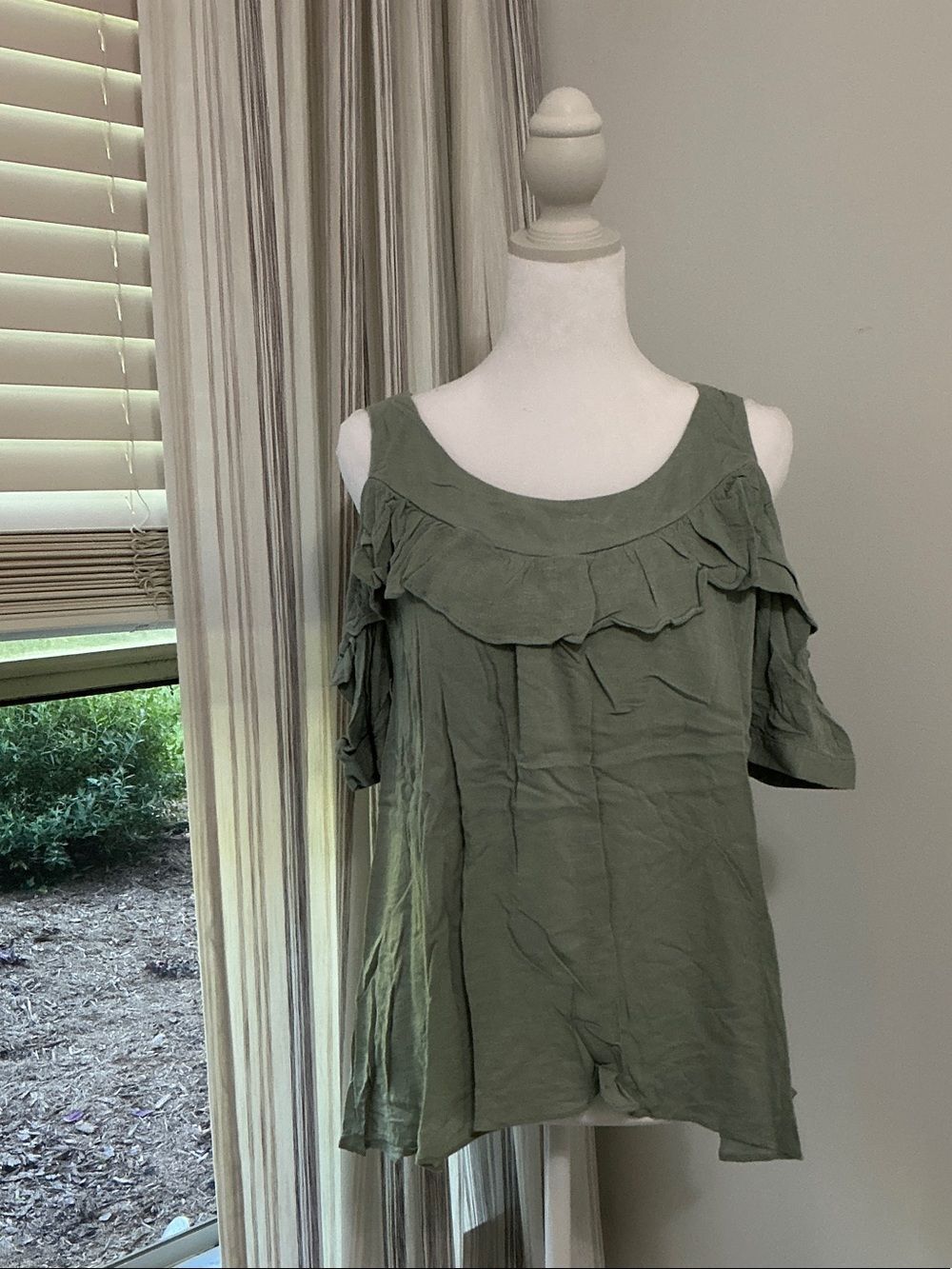 Tulip B Ruffle Cold-Shoulder Blouse - Olive Green
